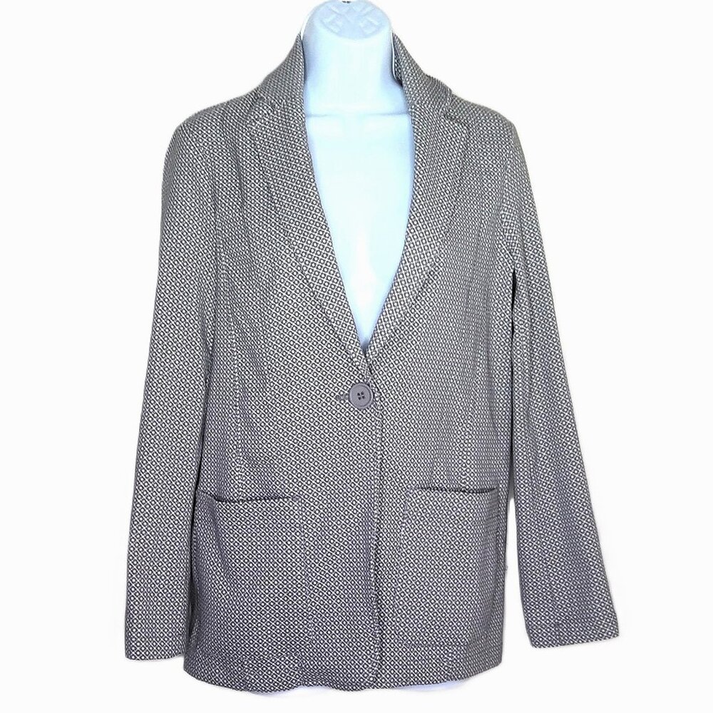 New Max Studio Blazer Gray & White Long Sleeve Pockets Single Button NWT $138 S